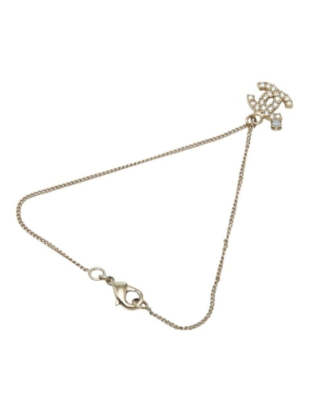 Chanel CC Logo Bracelet Gold Plated Faux Pearl Line Stone - Picture 2 of 7
